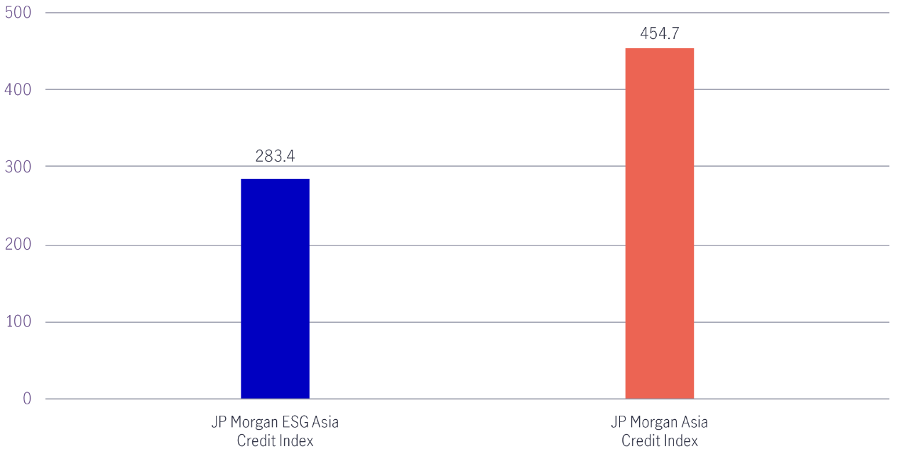 ESG Environmental: Carbon Intensity (J.P. Morgan ESG Asia Credit Index vs. J.P. Morgan Asia Credit Index)